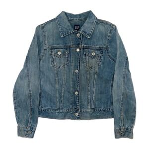 Gap Women's Size Small Jean Jacket Blue Stretch Denim‎ VTG Y2K Distressed